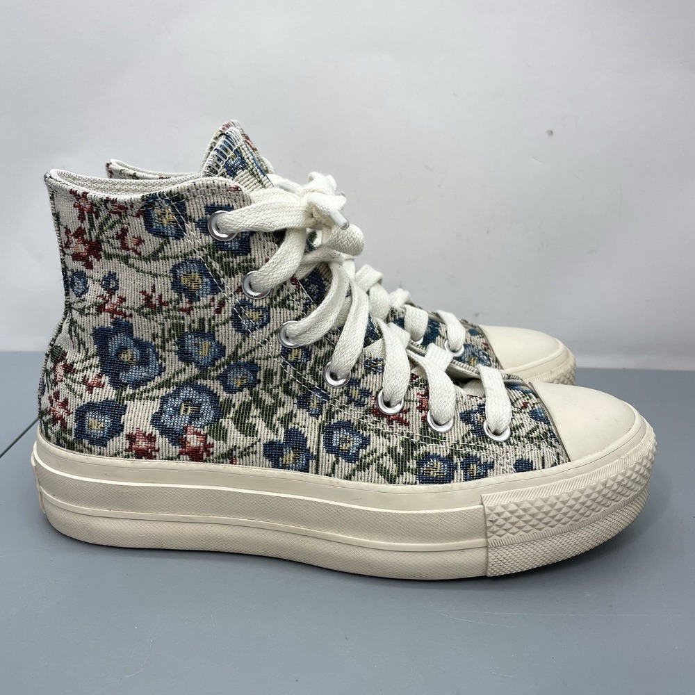 Converse All Star Lift Platform High Sneakers Shoes Floral Tapestry Blue Women 7